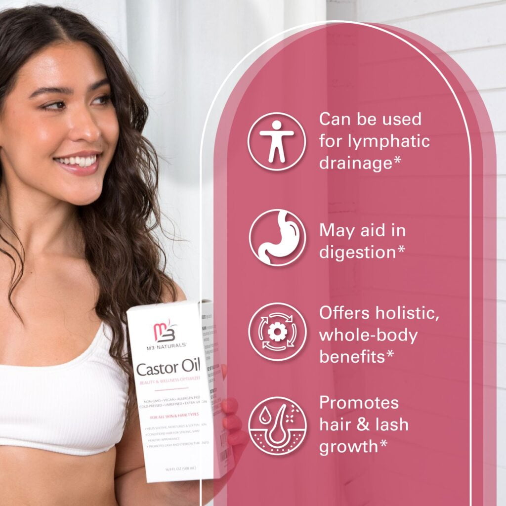 M3 100% Castor Oil Cold Pressed, Hexane-Free, Virgin, Non-GMO, Allergen-Free – Nourishes Skin, Lashes, and Hair, 16.9 oz.