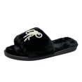 thumbnail image 2 of JUSLIO Womens House Slippers, Indoor House Slippers Open Toe Slides Slip On Fuzzy Plush Flat Sole Non Slip Slippers Black, 2 of 7