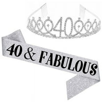 TY"40 and Fabulous" Sash & Rhinestone Tiara Set - 40th Birthday Sash 40 Birthday Gifts Party Favors,silver