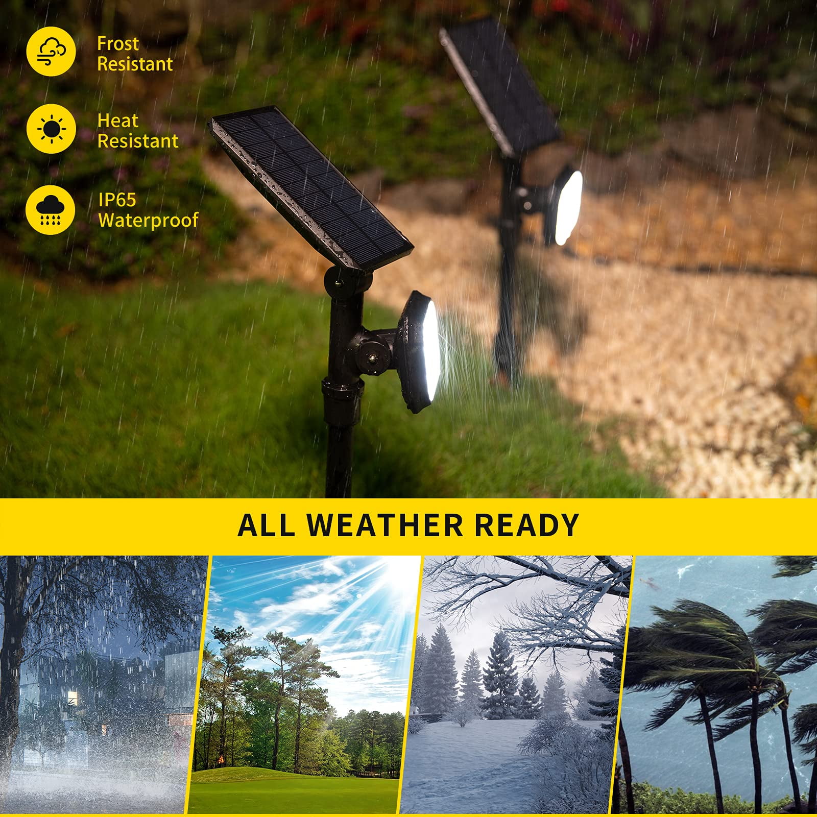 JSOT 4PCS 700lm Solar Lights Outdoor, LED Landscape Spotlights for Garden Walkway Yard Porch, Driveway, Pathway, Lawn, Pool, White Light