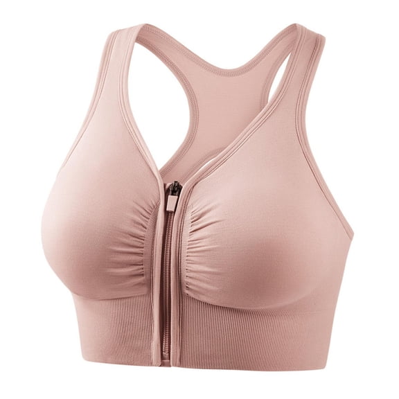 Kilaqueen Sports Bras for Women Zip Front Closure Racerback Wireless Yoga Underwear Solid Color Support Exercise Athletic Bras