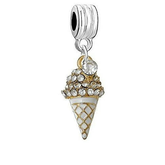 Ice Cream Charm W/Clear  Crystals Charm Bead