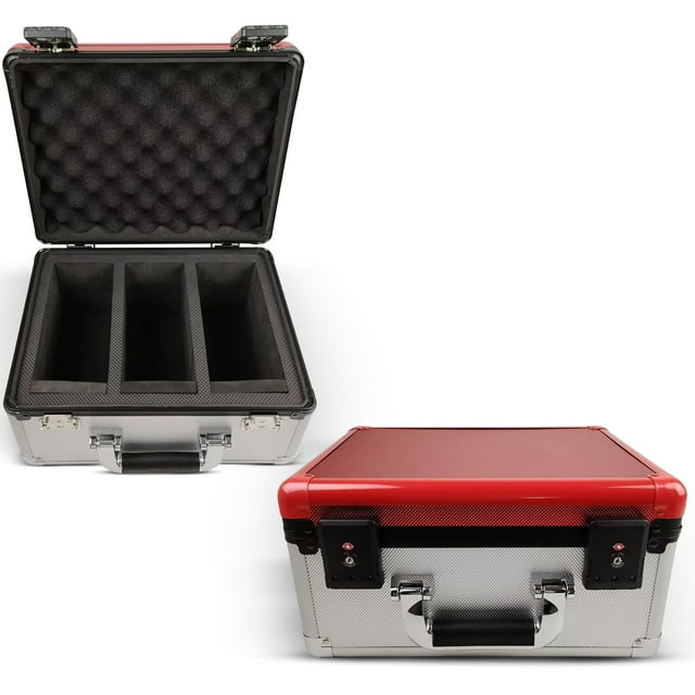 EVORETRO Étui de Rangement pour Cartes en Aluminium Gradué Rouge Argent – Porte-Cartes à Échanger à 3 Rangées, Contient 90 Cartes, Boîte Sécurisée avec Verrou pour Cartes de Collection