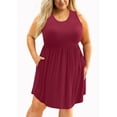 thumbnail image 1 of MODERN GOOSE Robe d'Été Grande Taille pour Femmes Bordeaux 2X Décontractée Sans Manches Col Rond Fluide Plissée Soleil Plage Bohème Élégante Babydoll avec Poches, 1 of 12