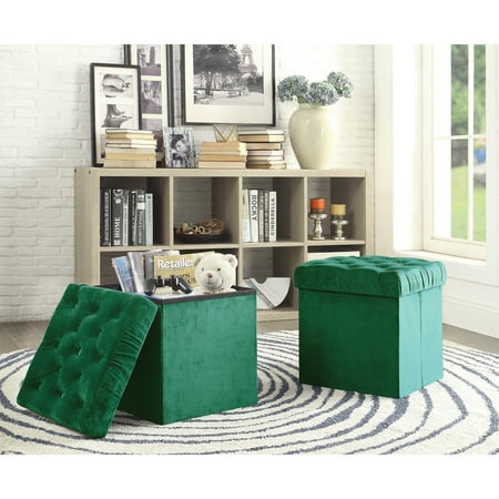 Peace Ottoman - AC Pacific Foldable Storage Cube Ottoman Stool, 2-Piece Set