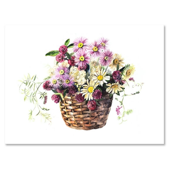 The Basket Bouquet From Meadow Flowers 12 in x 8 in Painting Canvas Art Print, by Designart