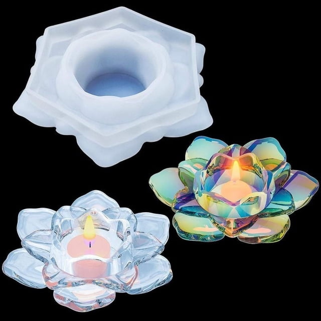 Portavelas de loto, molde de resina, candelabro de flores, moldes de silicona de fundición epoxi para joyero DIY, contenedor de baratijas