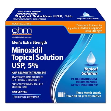 Minoxidil Men's 5% Solution 3 pack, 2oz Tincture Bottle (3 Month Supply) Clinically Proven to Regrow Hair, Topical Solution 5%, Hair Thinning Treatment