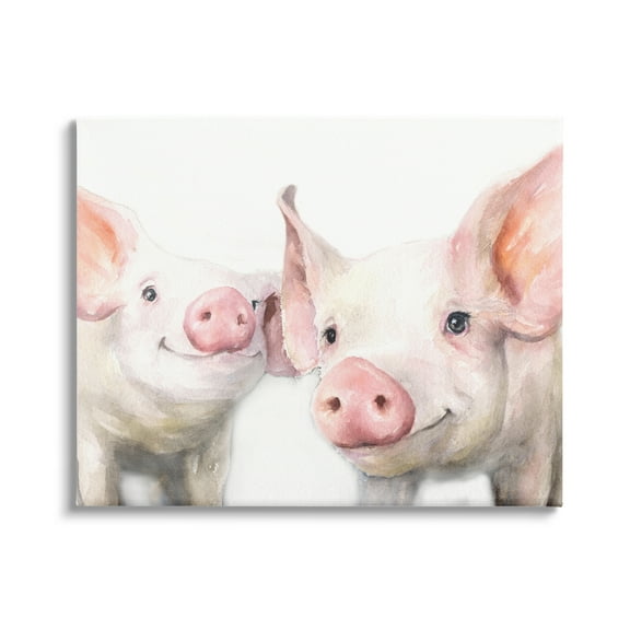 Stupell Industries Pair Pigs Pink Snout Cute Farm Animals Painting Gallery Wrapped Canvas Print Wall Art, Design by George Dyachenko