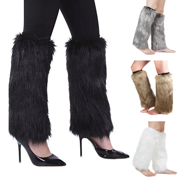 Dengjunhu 1 Pair Womens Faux Fur Fluffy Leg Warmers Sexy Keep Warm Solid Color Boots Shoes Cuffs Covers