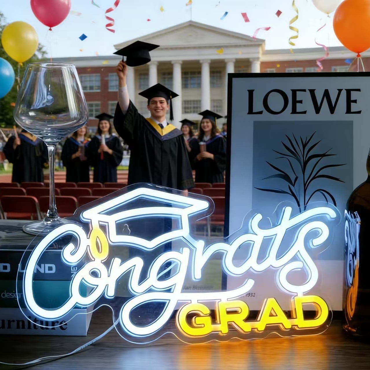 Congrats Grad Neon Sign with Graduation Cap, 16" x 7.8" Grad Neon Lights for Bedroom Adjustable Graduation Led Signs Class of 2026 Party Graduation Gift for Room Dorm Backdrop Decor