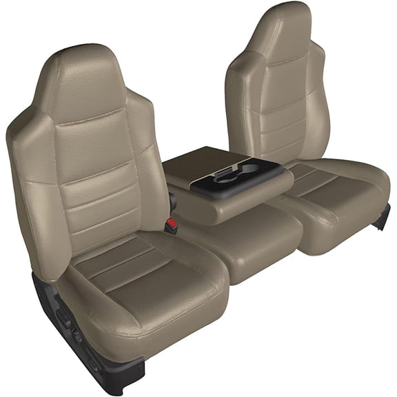 F58 2002-2010 Ford F250-F550 Super Duty Front 40/20/40 Split Bench Seat with Molded Headrests and Opening Console in Dark Gray Leatherette