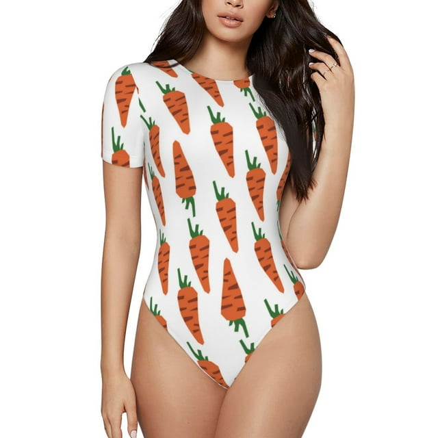 Balery Carrot Body de cuello redondo de manga corta para mujer Tops de manga corta Tops básicos-Large