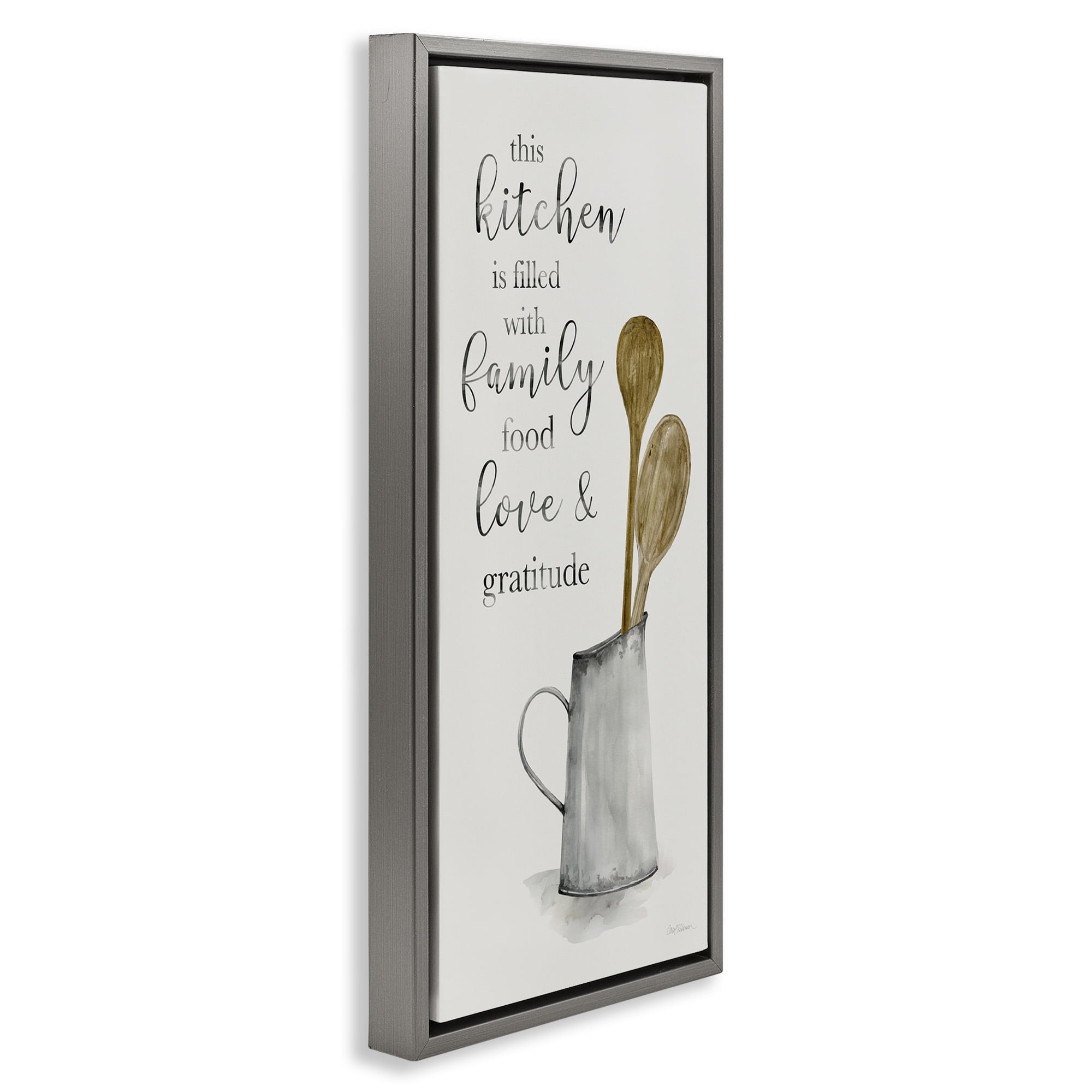 Stupell Industries This Kitchen Family Phrase Food & Beverage Painting Gray Floater Framed Canvas Art Print Wall Art, 11 x 25