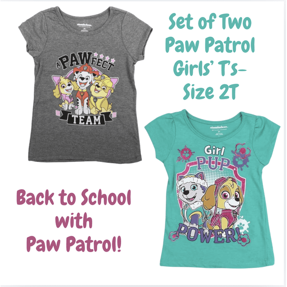 2-Pack Paw Patrol Girls' Short Sleeve T-Shirts Size 2T One Grey One Green Glitter