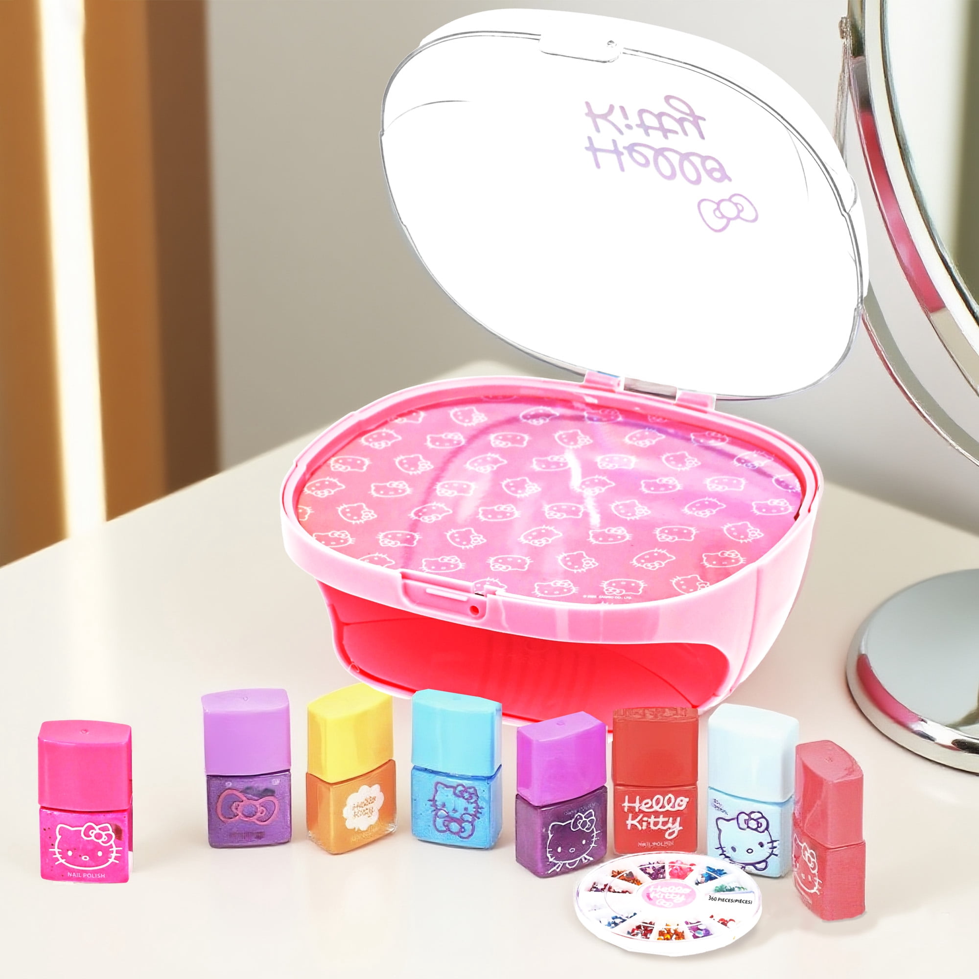 hello kitty nail polish and accessories set with nail dryer, kids, girls ages 3+