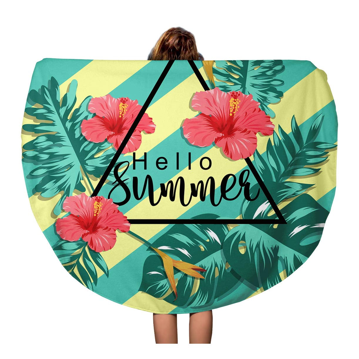 KDAGR 60 inch Round Beach Towel Blanket Blue Beach Hello Summer