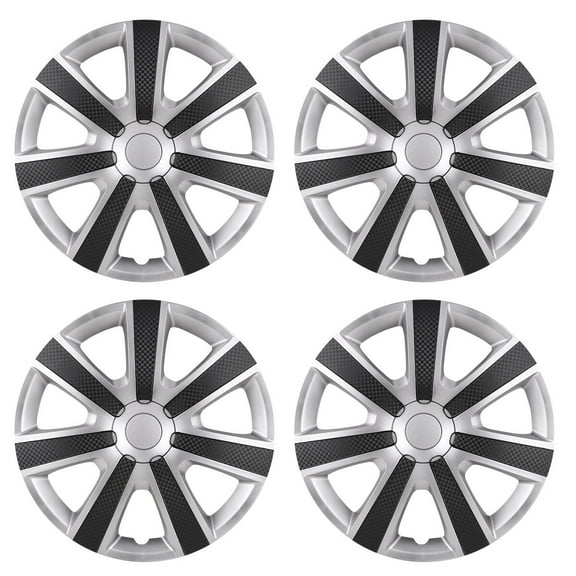 4Pcs 14 inch Universal HubcapsWheel Rim Cover Replacement,Snap on Car Truck SUV,ABS&PC Material,Sliver & Mold Texture