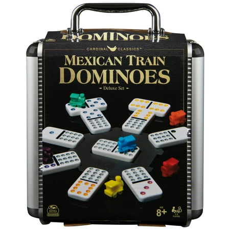 Mexican Train Domino Set With Aluminum Carry Case, for Families and Kids Ages 8 and up