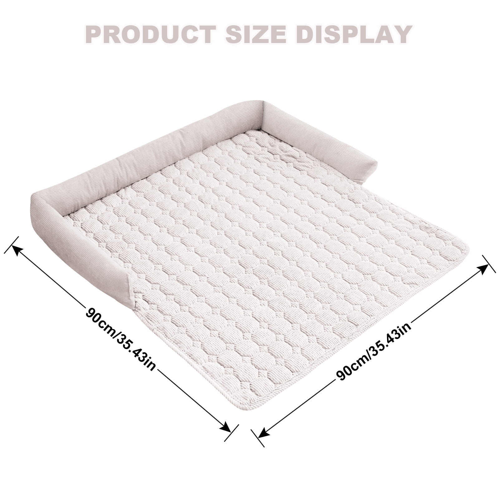 Eurhowing Dog Couch Cover 36"x36", Corduroy Dog Bed Mat for Couch with 3 Side Dog Pillow, Washable Sofa Cover Pet Furniture Protector for Dogs&Cats, Off-White