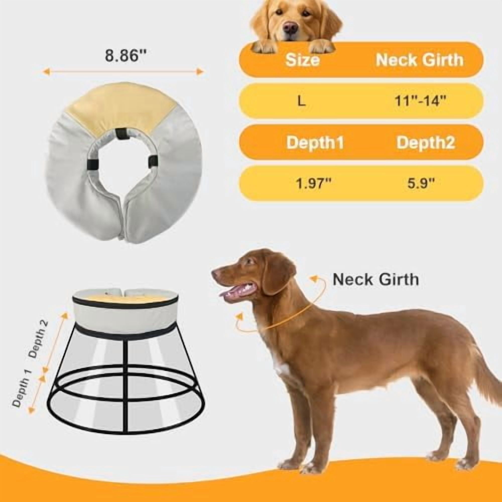 Sponge Core Dog Cat Cone Collar for After Surgery Recovery, Inflatable Dog Cone Alternative,  Dogs Donut Collar Adjustable with 2PCS Cover for Large Medium Small Dogs Cats (Grey+Yellow, L)