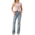 thumbnail image 2 of INSPIRE CHIC Women's Tweed Plaid Top V Neck Cap Sleeve Peplum Hem Blouse Pink XS, 2 of 6