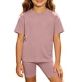 thumbnail image 2 of HBGVBA Girls Summer Outfits Casual 2 Piece Short Sleeve Tee and Bike Shorts Comfy Clothings Set, 2 of 5