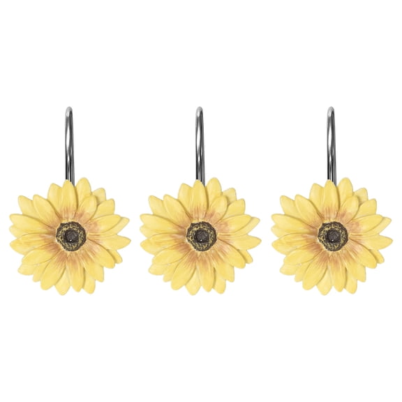 Yellow Sunflower Shower Curtain Hooks, Floral Resin Curtain Rings, Summer Bathroom Decor, Set of 12