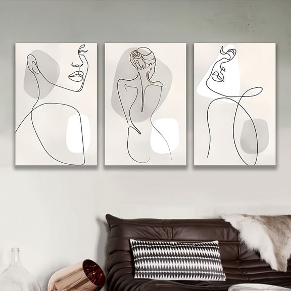 2D Flat 3pcs Abstract Minimalist Line Art Woman Portrait - Frameless Wall Decor, Modern Indoor Home Decor for Living Room, Office, or Bedroom, Ideal Holiday, Birthday, Mothers Day, Fathers Day Gift,