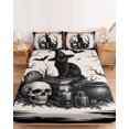 thumbnail image 2 of King Size Fitted Sheet Set - Halloween 3 Piece Bedding Sets 16" Deep Pocket Fitted Sheet with 2 Pillowcases, Retro Fall Spooky Cats Skulls Bones Bats Branches Brushed Microfiber Hotel Bed Sheets, 2 of 9