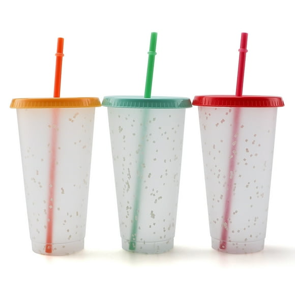 NETSENG Color changing cups with lids and straws - 3 x 24 oz reusable plastic cups