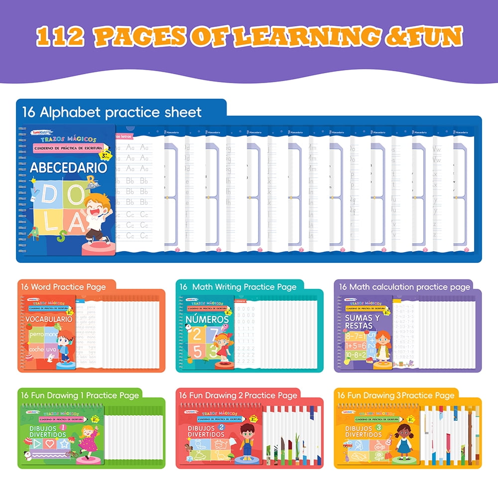 Spanish Magic Grooved Writing Practice for Kids Ages 3–8 – Reusable Grooved Handwriting Workbooks, Large Tracing Practice Books, Preschool & Kindergarten Learning Activities, Educational Gift