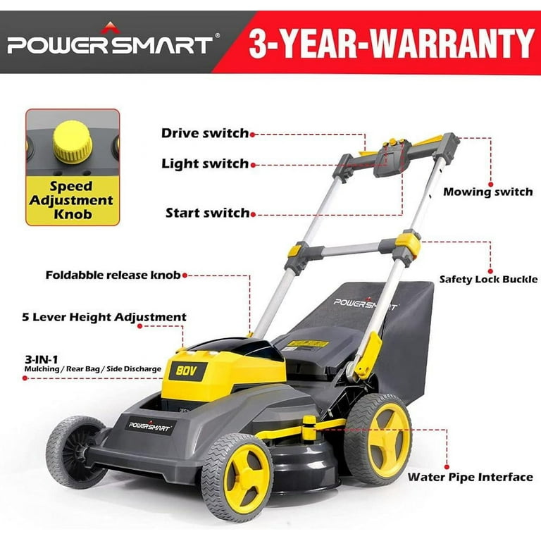 PowerSmart 26 Inches Self Propelled Lawn Mower with Double Blades Lithium Lon Battery PS76826 Walmart