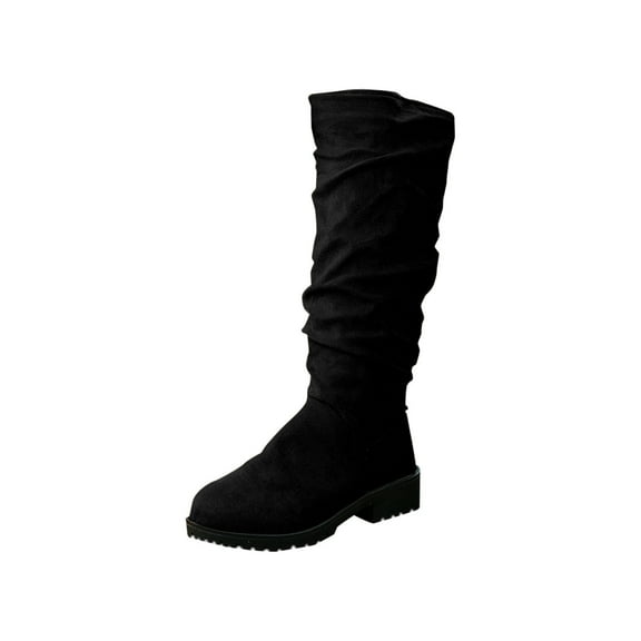 Wensltd Women Knee High Boots Low Heel Round Toe Winter Casual Slip Resistant Long Boots Black Brown