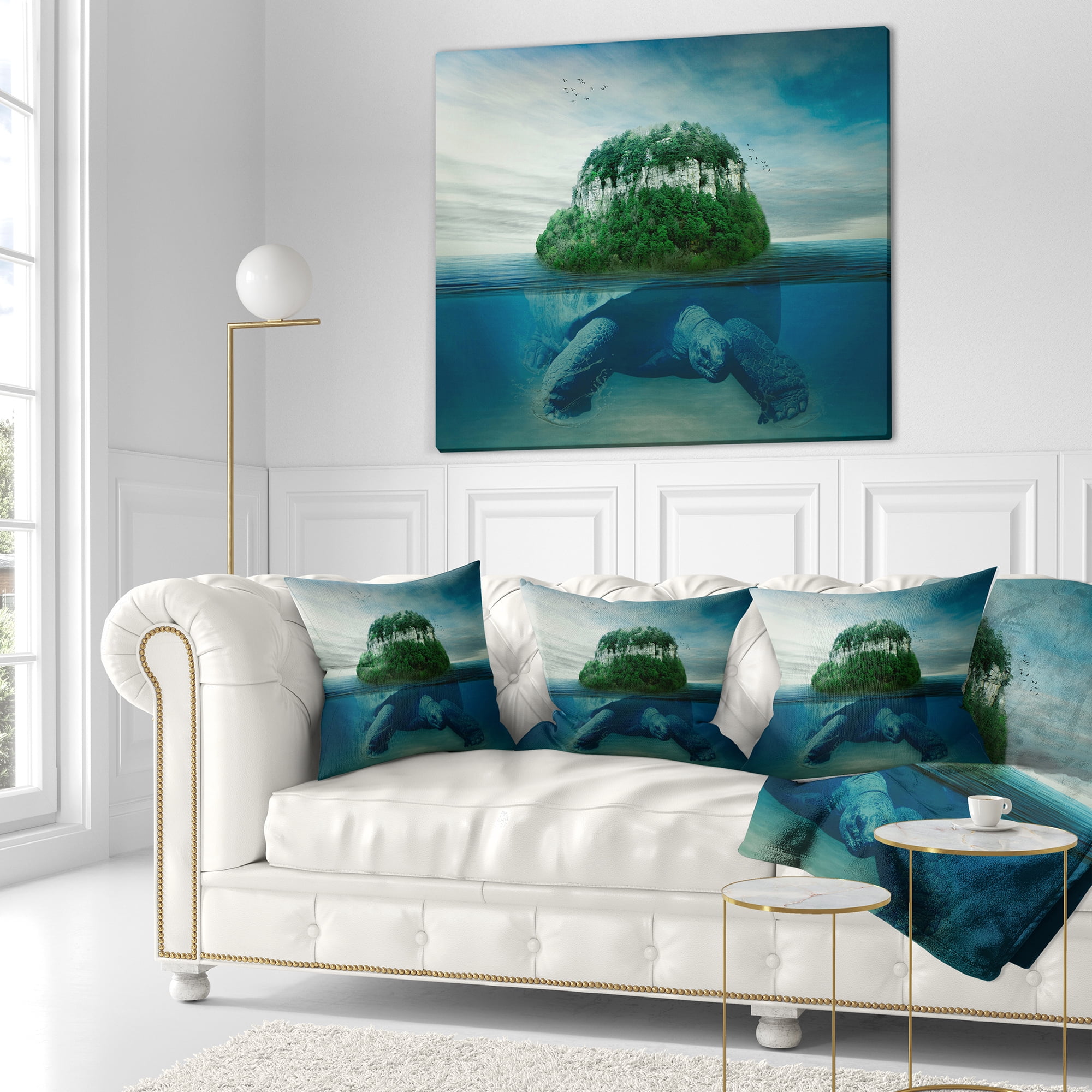 Designart Giant Turtle Carrying Island - Abstract Throw Pillow - 18x18