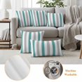 thumbnail image 6 of Turquoise Striped Outdoor Waterproof Pillow Covers, Geometric Vertical Grey Stripes White Decorative Square Throw Pillowcase Sofa Cushion Sham for Patio/Couch/Chair, 16"x16" 2 Pack, 6 of 8