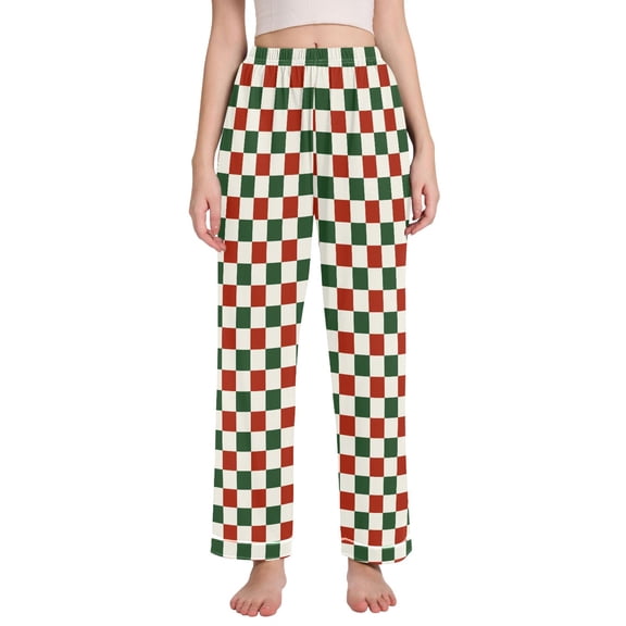 joogoo Women Christmas Checkered Grid Pajamas Pants Lounge Bottoms Pjs with Pockets M