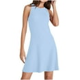thumbnail image 2 of Wedding Guest Dress Plus Size, Woman Fashion Comfortable Summer Solid Color Sleeveless Round-Neck Dress(Light Blue,L), 2 of 8