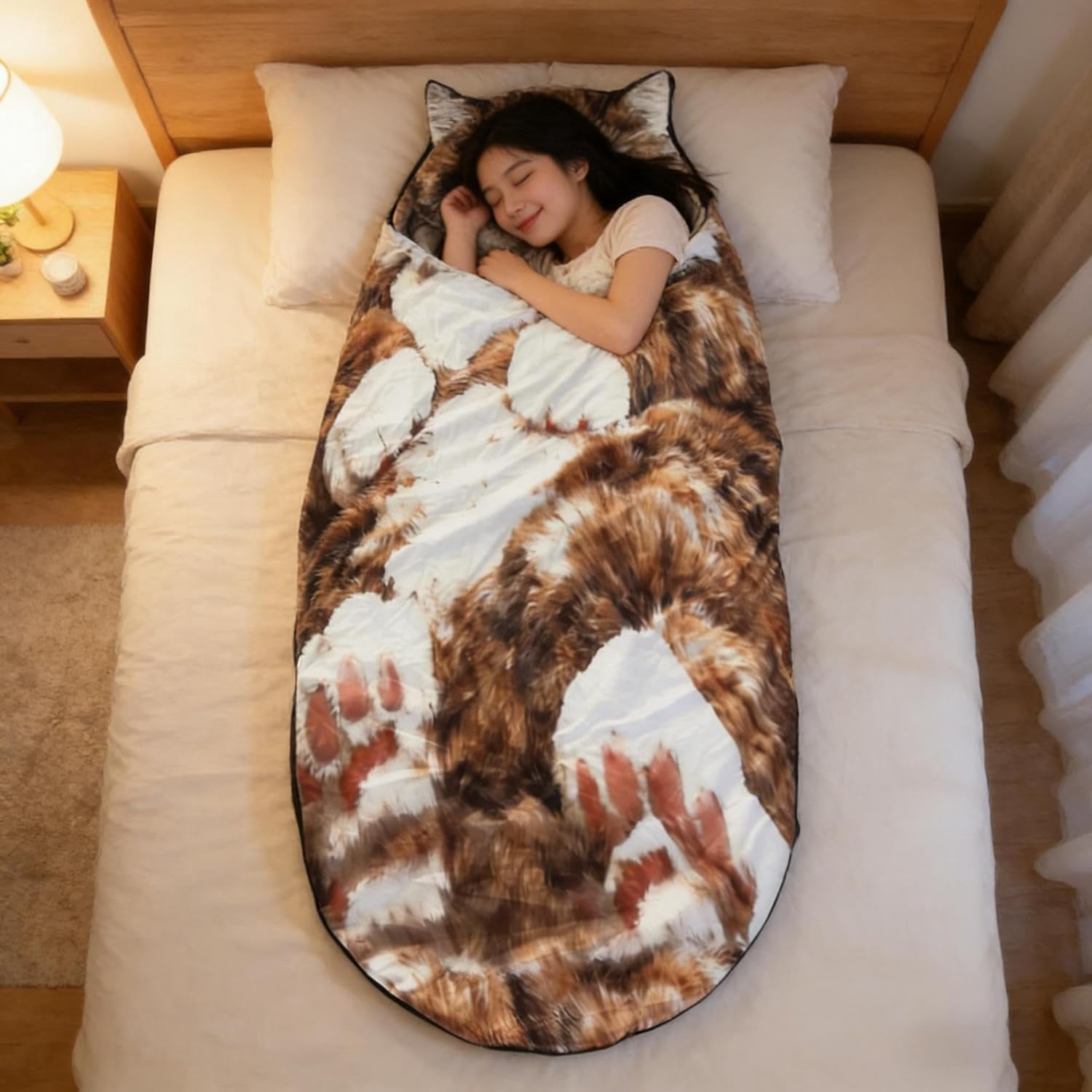 Adult Soft Sleeping Bag – Plush Cat Envelope Sleeping Bag for Camping, Sleepovers & Home Lounging, Washable Warm Blanket 68.9x31.5 (cat E)
