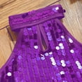 thumbnail image 5 of iEFiEL Kids Girls 3 Piece Ballet Latin Dancewear Halter Sparkling Sequins Crop Top with Tulle Tutu Skirt Headwear Dance Stage Wear Purple 6-7, 5 of 7