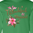 thumbnail image 4 of Inktastic Thankful and Blessed Inspirational Saying with Pink Flowers Long Sleeve T-Shirt, 4 of 5