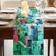 thumbnail image 3 of Table Runners 72 Inches Long Dress Scarves, Abstract Green Farmhouse Kitchen/Dining Table Runner, Coffee Tablerunners, Painting Buildings Geometric Color Block 14x72 Inch, 3 of 9