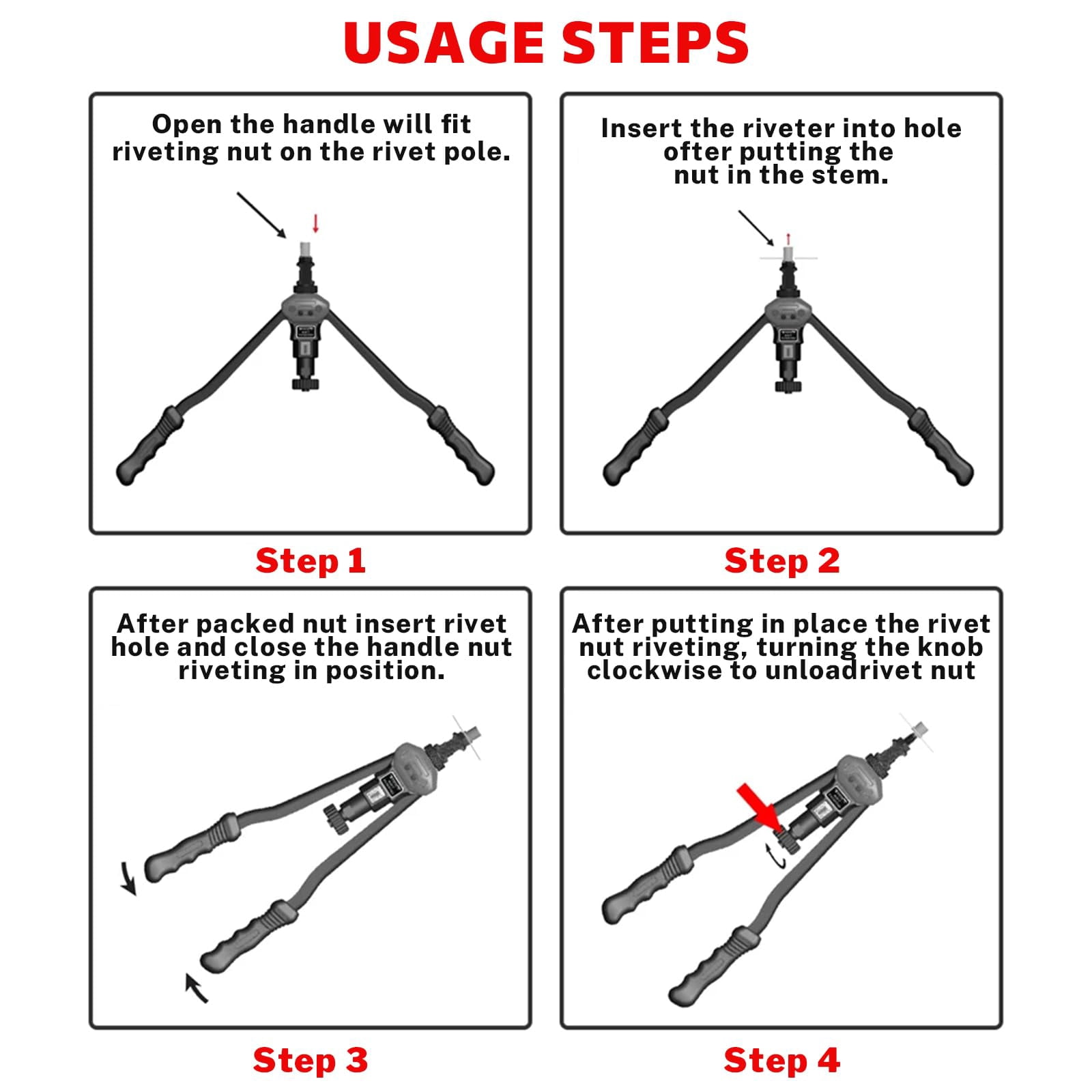 16" Professional Rivet Nut Tool Kit - Lever-style Rivnut With Visual Stroke  Nutsert Includes 15 Metric & Sae Mandrels For Threaded Inserts