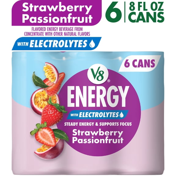 V8 Energy with Electrolytes Strawberry Passionfruit Energy Drink, 6 Pack