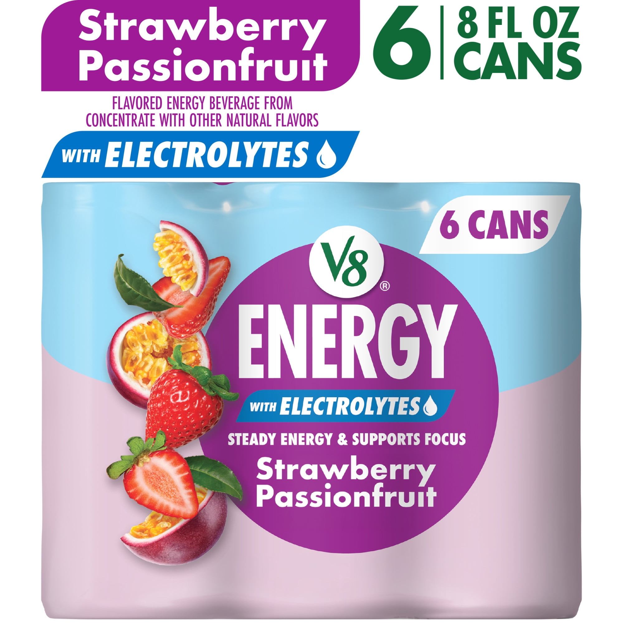 V8 Energy with Electrolytes Strawberry Passionfruit Energy Drink, 6 Pack