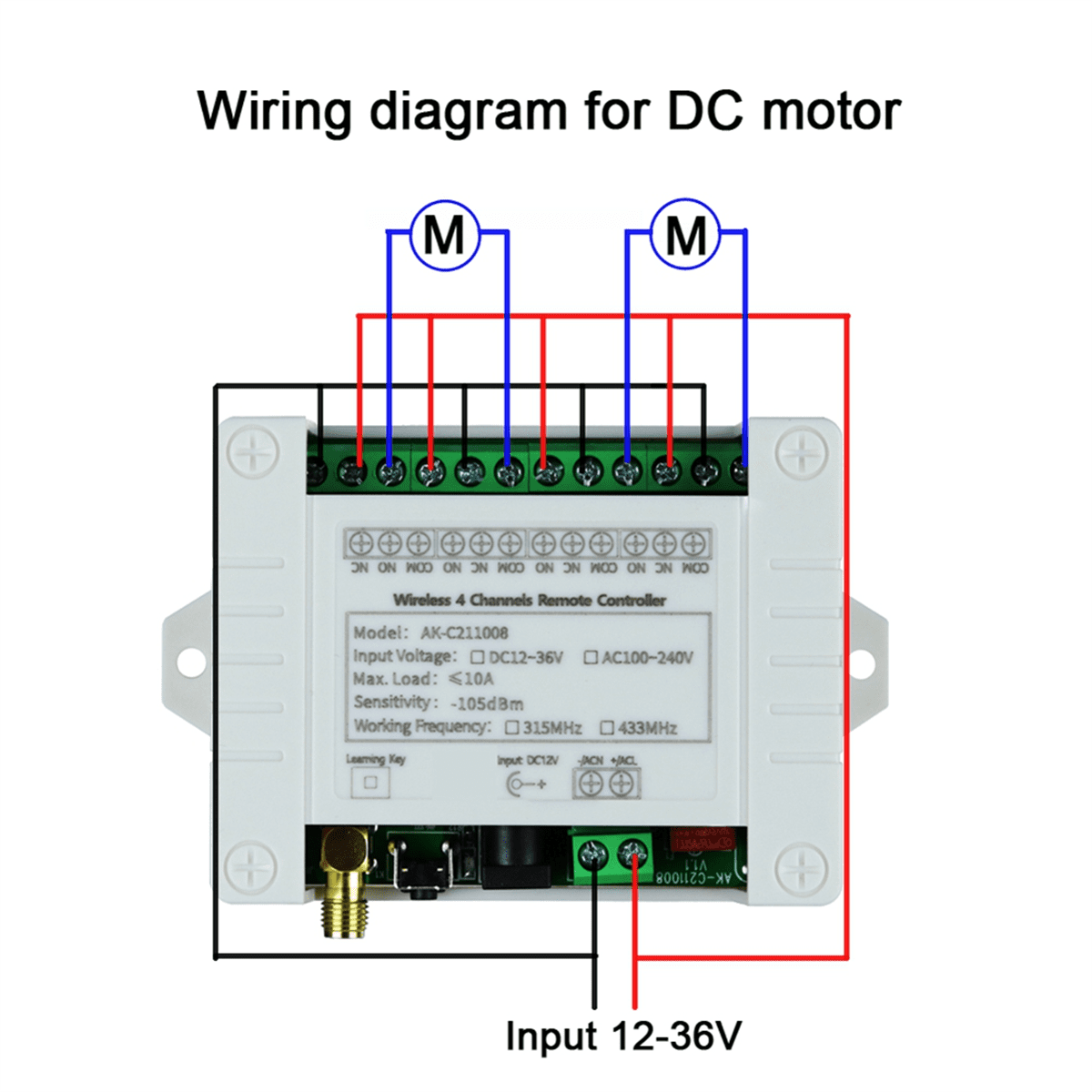 DC12V 24V 36V 4CH Wireless Remote Control LED Light Switch Relay Output Radio Waterproof Transmitter 433MHz Receiver