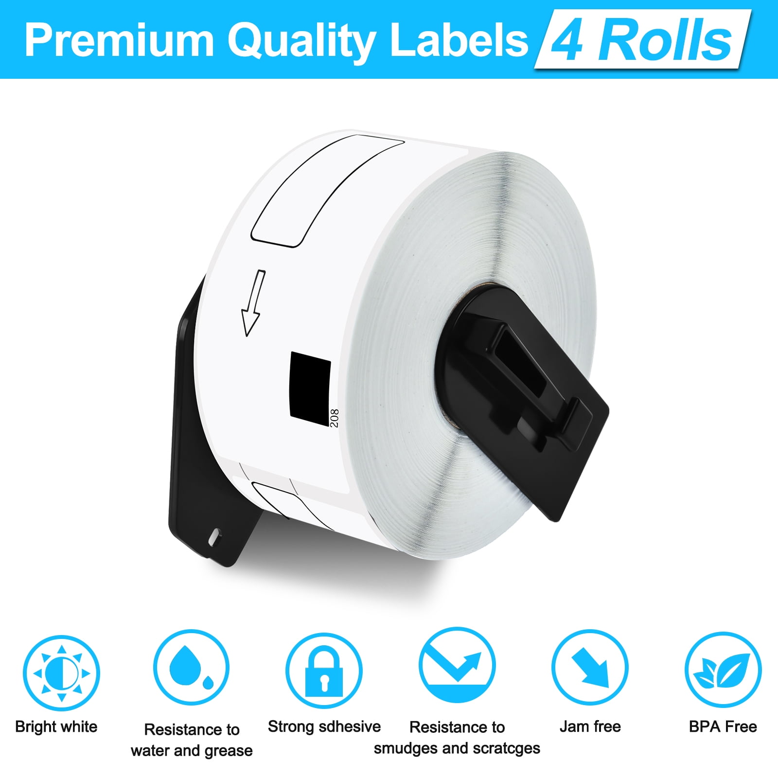GREENCYCLE 4 Roll 38mm(1-1/2")x 90mm(3-1/2") Large Address Label Tape Compatible for Brother DK1208 DK-1208 with Cartridge Used in QL-500 QL-550 QL-570 QL-700 QL-800 Printer
