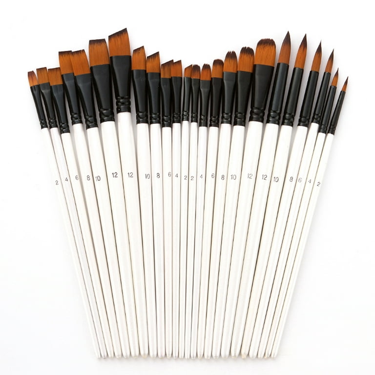 12/24pcs Paint Brushes Set Nylon Hair Wooden Handle Painting Brush