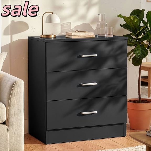 Hassch 3 Drawers Bedside Table, Drawer Cabinet, Modern Nightstand with Storage for Home Office, Easy Assembly, Black
