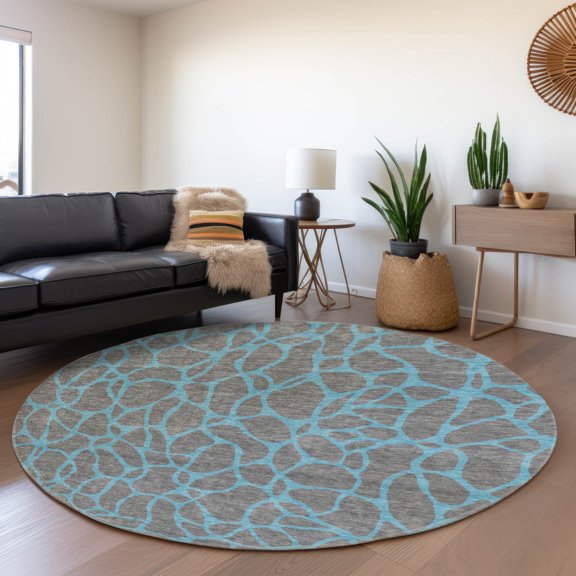 Addison Rugs Mayfield Premium Machine Washable Transitional Geometric Gray Round Rug, 8' x 8'
